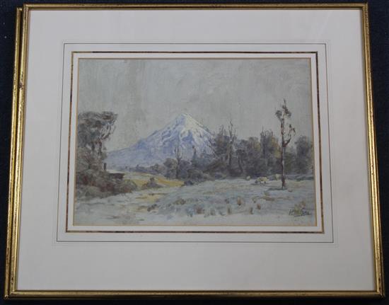 Henry Morland Gore (b.1864) View of a snow capped mountain, New Zealand, 9 x 12.5in.